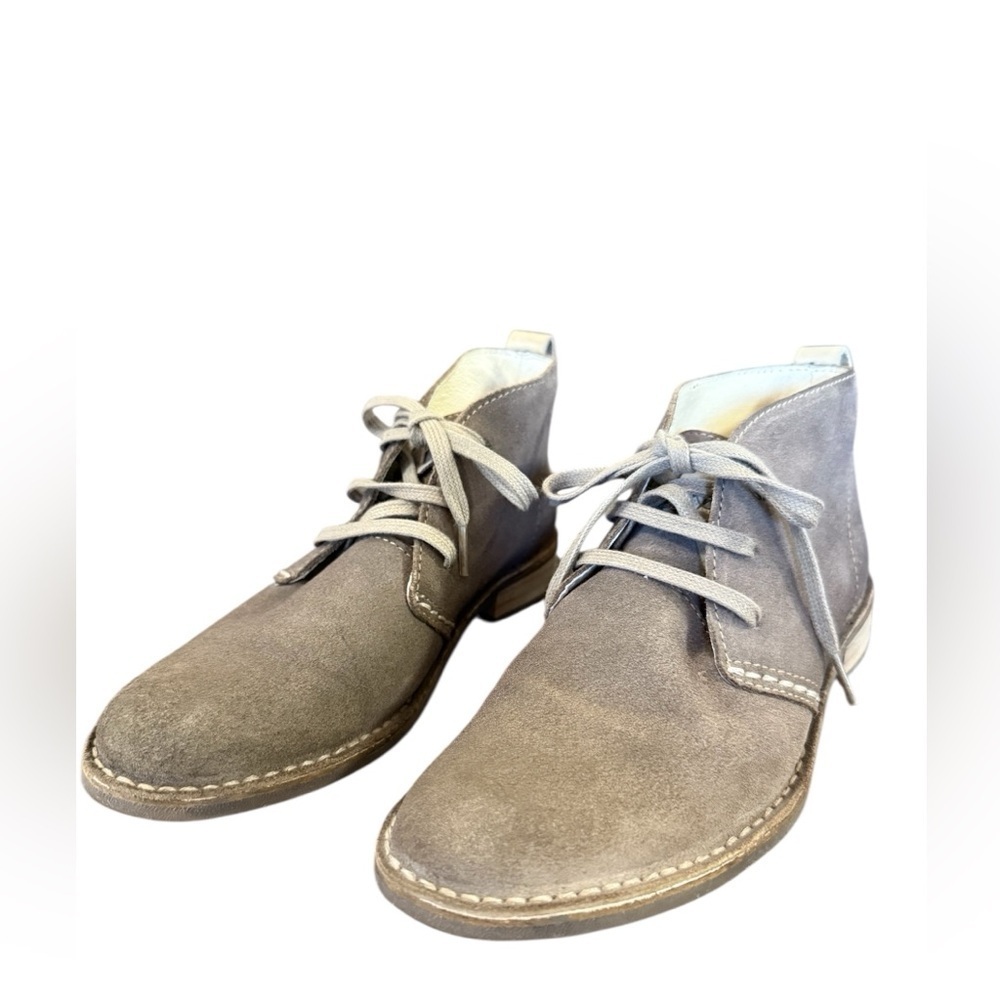 BUSSOLA Sevilla Gray Suede Lace-Up Chukka Ankle Boots Block Heel EU 38